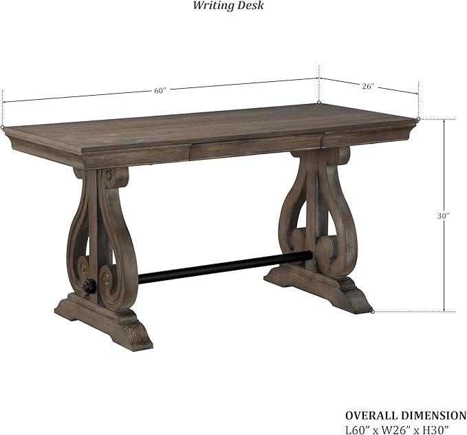 Lexicon 60 Inch Writing Desk Wood Table with Hidden Drawer Modern Home Office Desk Distressed Dark Oak