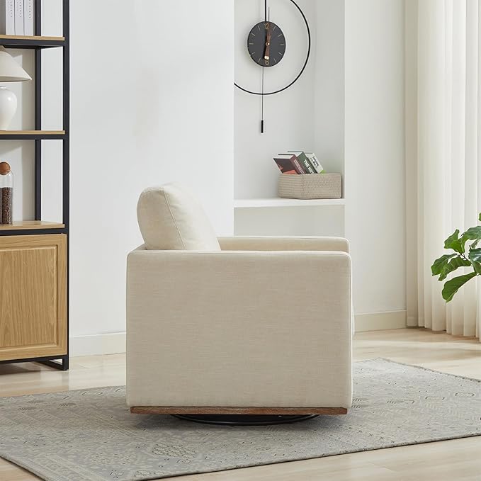 360° Swivel Accent Chair Square Modern Comfy Chair with Metal Base &amp Thicked Cushion Upholstered Lounge Reading Armchair Cloud Sofa Chairs for Living Room Bedroom Office Club(Chenille Beige