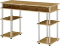 Convenience Concepts Designs2Go No Tools Desk Home Office Desk with Shelves Corner Shelf Vanity Desk Computer Desk Nail Table for Nail Tech - 47.25 L x 15.75 W x 30 H English Oak