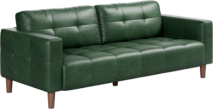 GAOMON 83 Inches 3-Seater Sofa Couch Faux Leather Couch with Back Cushion Waterproof Wide Arm Sturdy Support Feet for Office Living Room BedroomGreen