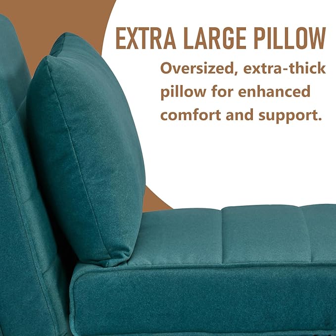 3 in 1 Sleeper Chair Bed Foldable Convertible Chair with Thickened Cushion and Sponge OTE Chenille Fabric Adjustable Backrest Upholstered Accent Sofa for Apartment/Bedroom/Office - Peacock Blue