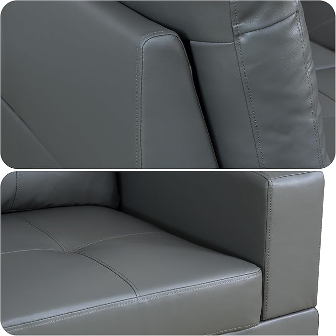 103.5 Inch Modern L-Shaped Couch PU Leather Sectional Sofa with Chaise Lounge 4-Seater Couch with Accent Pillows for Living Room Apartment Dark Grey