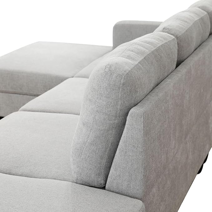 L Shape 2-Piece Home Modular Sectional Sofa Comfy Cozy Corner Sofas Small Fabric Couch with Pillow for Modern Living Room/Bedroom/Office/Apartment Grey White Lint