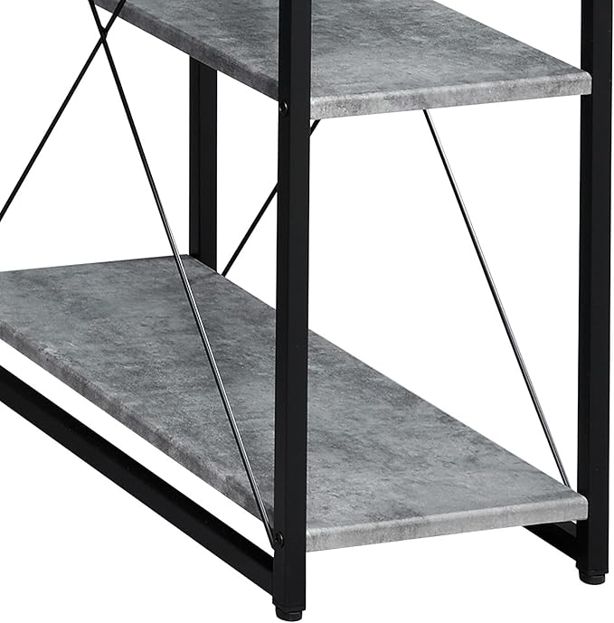 Penau Grey and Black Office Desk with Hutch Sturdy Writing Desk with 1 Drawer and 8 Open Shelves Modern Design for Office and Recording Studio