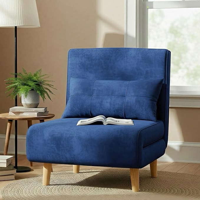 Ahomly 3 in 1 Sleeper Chair Bed Chair Bed Sleeper for Adults with 6 Angle Adjustable Backrest Convertible Single Futon for Living Room/Apartment/Office Blue