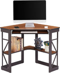 VECELO Desk Corner Tables for Living Room for Small Space Triangle Computer Desk with Steel Frame Corner Shelves with Metal Frame Writing Desk for Workstation Brown 41