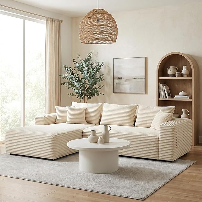 L-Shaped Modular Sectional Sofa 103.5 Beige - No Assembly Couch for Living Room High Resilience Sponge &amp Spring Support