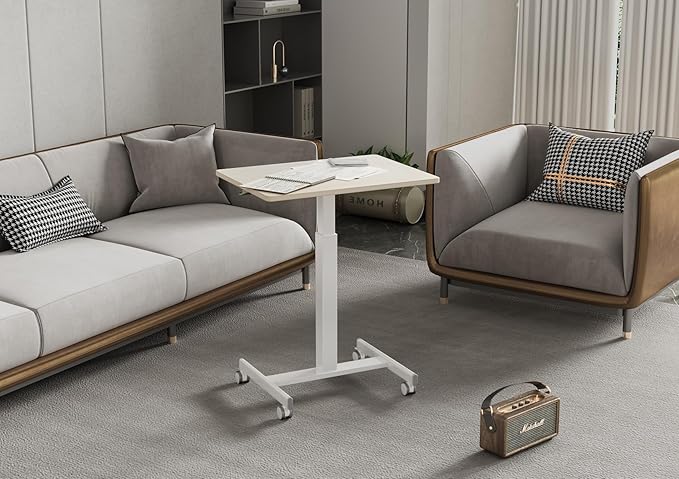 YDN Mobile Mobile Standing Desk Adjustable Height Portable Laptop Desk with Lockable Wheels 25.5 x 18.8 Rolling Desk with Hook for Computer Workstation Natural