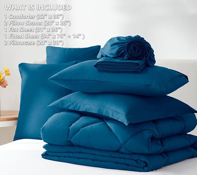 CozyLux Full Size Comforter Sets Teal - 7 Pieces Bed in a Bag Full Luxury Soft Bed Set for All Seasons Bedding Set with Down Alternative Comforter Sheets Pillowcases &amp Shams