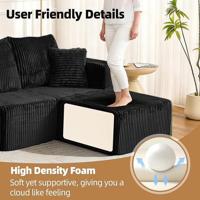 Modular Sectional Sofa Ottoman for Couch Boneless Sectional Couch Ottoman for Living Room Bedroom Apartment Office No Assembly Require Black