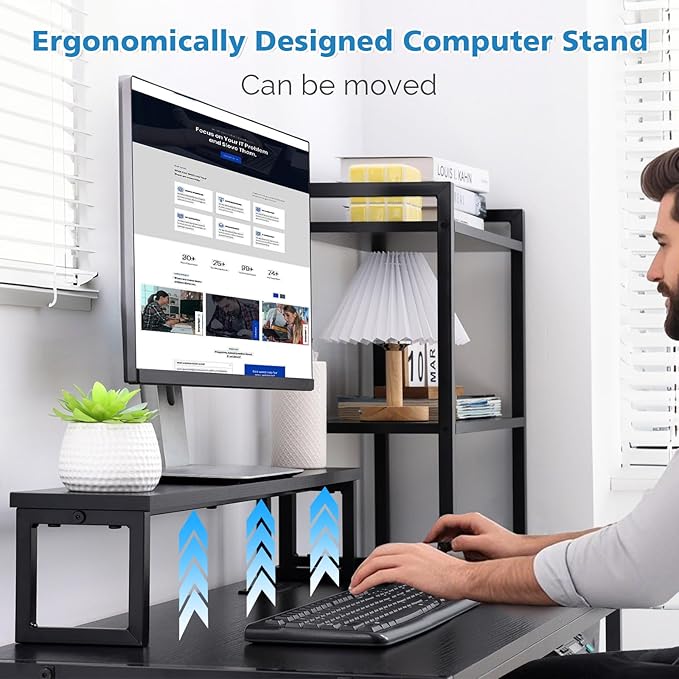 KATHY&ampBOB Small Home Office Study Desk - Freestanding Ladder Design with Fabric Drawers &amp Side Bag - Modern Vanity Makeup Desk - 2 Tier Shelf &amp Computer Gaming Station (Black Large)