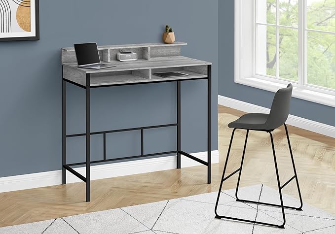 Penau Contemporary Computer Desk for Home Office Standing Design with Storage Shelves 48 Inches Long Grey Laminate Black Metal
