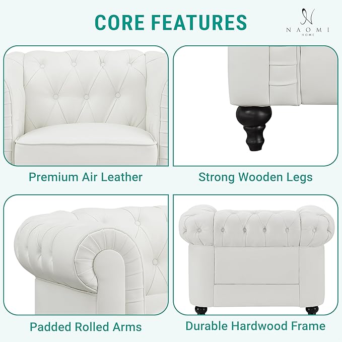 Naomi Home Emery Chesterfield White/PU/Accent Chair