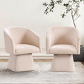 Swivel Modern Accent ChairLuxury Fabric Upholstered Makeup Chair Comfy Barrel Chair with No Wheels360°Rotating Vanity Armchair for Living Room Bedroom Office (WhiteSet of 2)