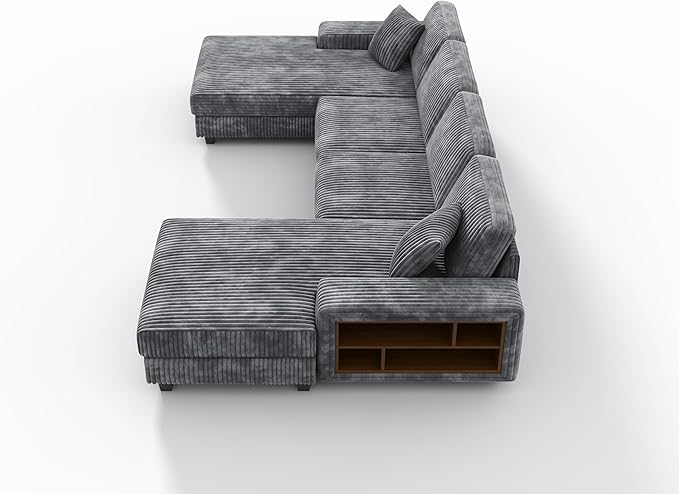 ERYE U-Shaped Modular Sectional Sofa Convertible Symmetrical Sofa Couch with Removable Chaise Lounges U Shaped Double Chaises Sectional Couches with Storage Armrests