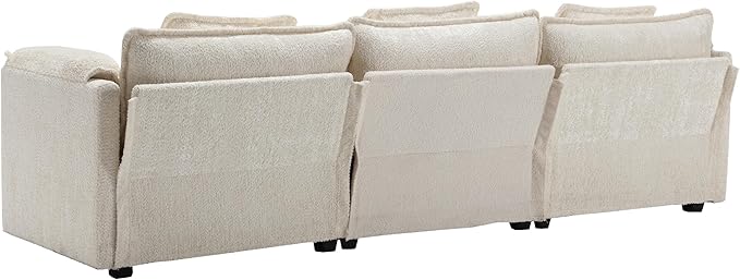 kevinplus 112'' Sectional Sofa Couch with Convertible Ottoman for Living Room Modern Contemporary 3-Seat L-Shape Sofa Couch for Apartment Home Office Thick Cushion &amp Boucle Fabric Beige