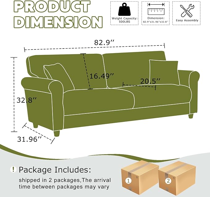 83 Sofa CouchSmall Modern LoveseatLove Seat with 2 SeaterVelvet Loveseat SofaSmall Couch for Living RoomBedroomOffice (Green)
