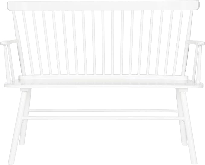 SAFAVIEH Home Collection – Addison White Solid Wood Spindle Back Loveseat Bench Farmhouse Settee for Entryway Living Room or Dining Area (AMH8513B)