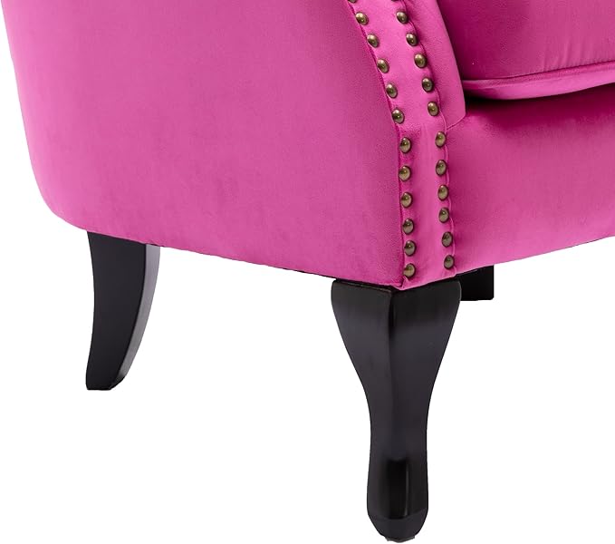 Mid Century Modern Accent Chair Upholstered Armchair Comfy Velvet Fabric Single Sofa with Tufted Wingback for Small Spaces Bedroom Living Room Hot Pink