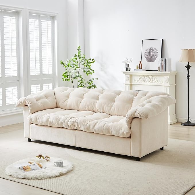 99.2 Cloud Couch Sofa for Living Room 3-Seater Oversized Couches with Thickened Armrests Plush Chenille Fabric &amp Deep Seat Cushions Sofa Modern Comfy Couches for Bedroom Office (White)