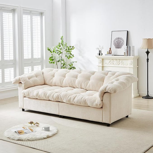 99.2 Cloud Couch Sofa for Living Room 3-Seater Oversized Couches with Thickened Armrests Plush Chenille Fabric &amp Deep Seat Cushions Sofa Modern Comfy Couches for Bedroom Office (White)