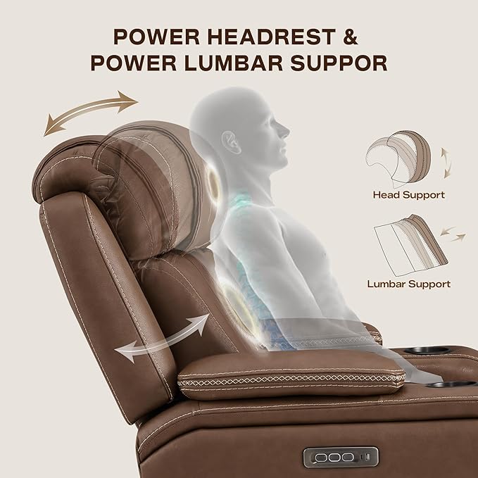Watson &amp Whitely Genuine Leather Electric Recliner Chairs Oversized Super Zero Gravity Recliner Triple-Motor W Adjustable Lumbar Headrest Support &amp Hidden Storage Cafe Brown