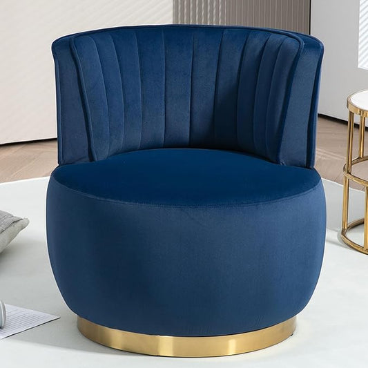 Small Barrel Chair Swivel Barrel Chair with Thicken Backrest Round Accent Chair for Living Room Bedroom Office Comfortable Velvet Fabric Soft High-Density Foam Padding (Navy Blue)
