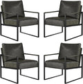 CANMOV Modern Accent Chair Set of 4 PU Leather Armchair with Metal FrameComfy Single Reading Chair with Soft Padded Backrest and Cushion for Living Room BedroomReading RoomOfficeDark Grey