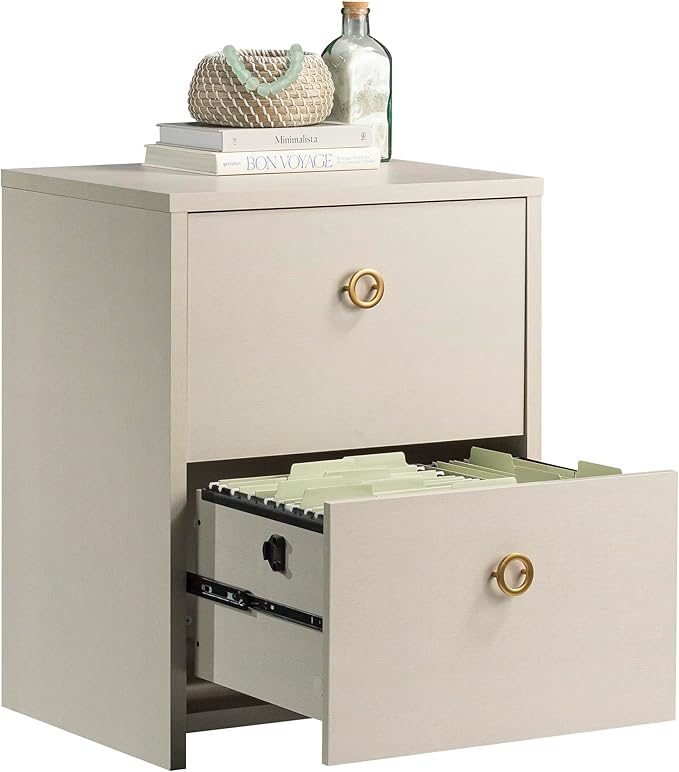 Lateral 2 Drawer Small File Cabinet with Lock Under Desk Locking Storage Cabinets Organizer for HomeContemporary Office Engineered Wood Filing DrawersBeige