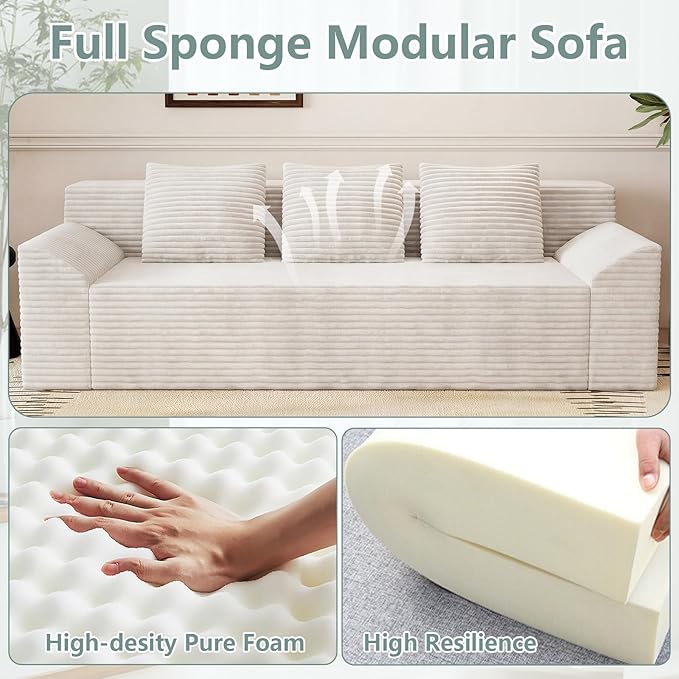 71 Cloud Loveseat SofaBoneless Deep Seat 2-Seater with 3 Pillows&ampSide PocketNo Assembly Foam Floor CouchPlush Corduroy FabricModern Living Room Sofa for Small Space (Tilted Armrest White)