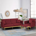 2 Pieces Velvet Sofa Set with Adjustable Armrest and Backrest 70” Convertible Futon Sofa Bed &amp Mordern Accent Chair with Ottoman for Living Room Bedroom Red