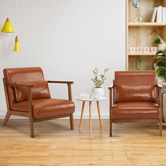 MOJAY Modern Accent Chair with Ottoman PU Leather Upholstered Armchair Living Room Chair for Bedroom Balcony Reception