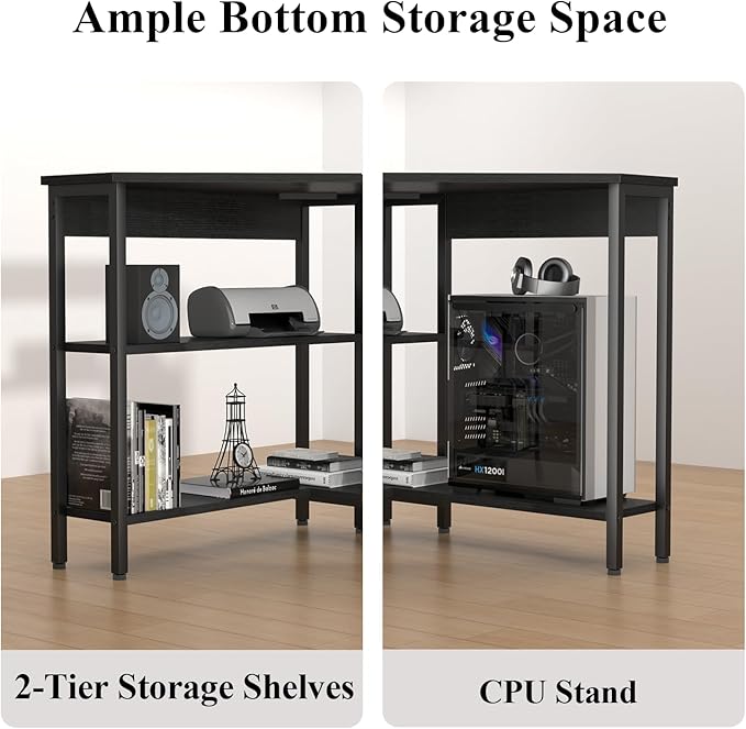 Auromie Corner Desk with Outlets &amp USB Ports 90 Degree Triangle Corner Table with CPU Stand &amp Storage Shelves for Small Space Computer Table with Charging Station for Home Office Bedroom (Bl