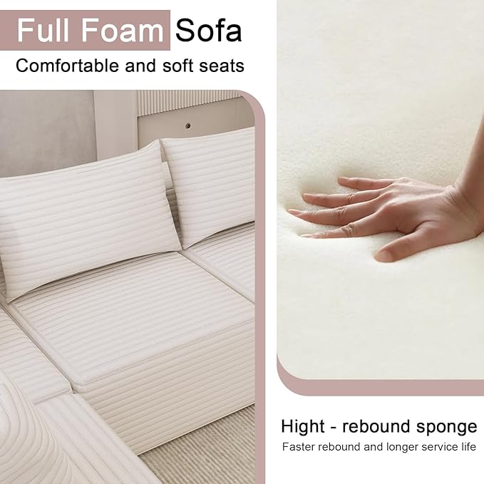 Modular Cloud Sectional Sofa Fluffy Comfy Boneless Couch with Deep Seatversized Convertible Sectional Sofa Couch for Living Room Bedroom Office Apartment (White 3 Seater)