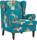 Chifee &amp Vingol Wingback Chair High Back Armchair Upholstered Living Room Chairs Comfy Single Sofa ChairCyan