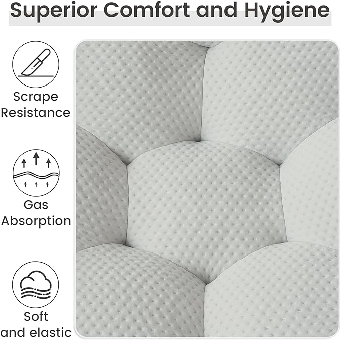 WJShome Modern Deep Seats Bubble Sofa Couches for Living Room No Assembly 48.4 ‘’ Small Couch with 42.5 Big OttomanComfy Sponge Floor Sofas Chair for BedroomLight Grey