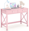 WiberWi Home Office Desk with Drawers Modern Writing Computer Desk for Bedroom Small Pink Makeup Vanity Table for Girls Study Table for Home Office