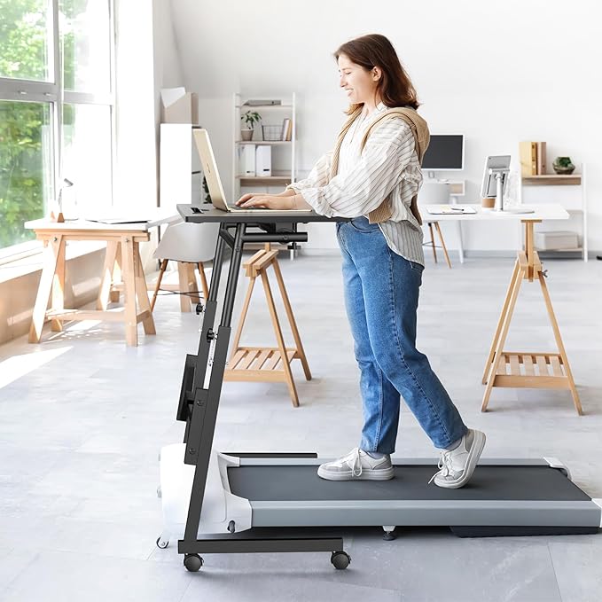 Small Standing Desk with Wheels Portable Treadmill Desk Rolling Desk Adjustable Height for Laptop Mobile Standing Table for Walking Pad Bedside Table