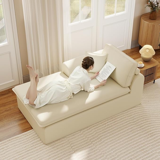 40.5 Cloud Couch with Chaise Boneless Sectional Couch for Living Room and Bedroom Modern Modular Sofa with Deep Seat No Assembly Required (Ivory White)