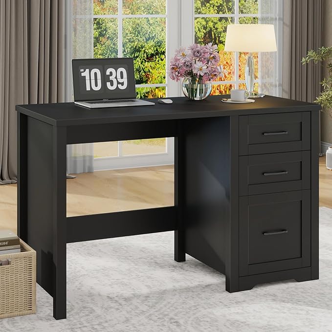 Farmhouse 47” Executive Desk with File Drawer Mutual Installation Rustic Computer Desk with 2 Storage DrawersOffice Home Workstation for Work Study Writing Black