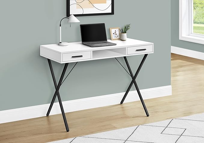 Computer Desk Home Office Laptop Left Right Set up Storage Drawers 42 l Work White Laminate Black Metal Contemporary Modern
