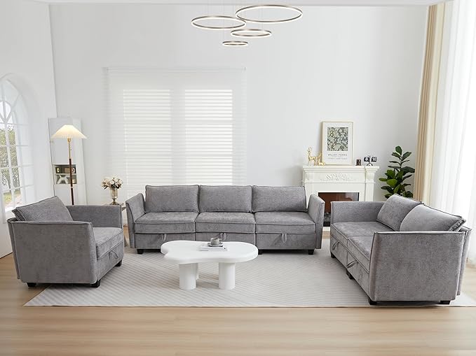 ORRD Corner Modular Sectional Sofa Set Convertible L Shaped Couch with Storage 6 Seater Sofa Modular with Ottomans and Reversible Chaise for Living Room Office (Grey)