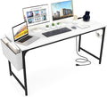 Giantex 60 Inch Computer Desk with Charging Station Home Office Writing Desk with Storage Bag &amp Headphone Hook Large Gaming Table PC Workstation Modern Simple Laptop Desk for Bedroom Study
