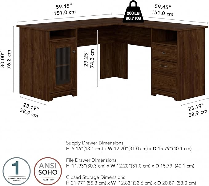 Bush Home Cabot L Shaped Desk in Espresso Oak