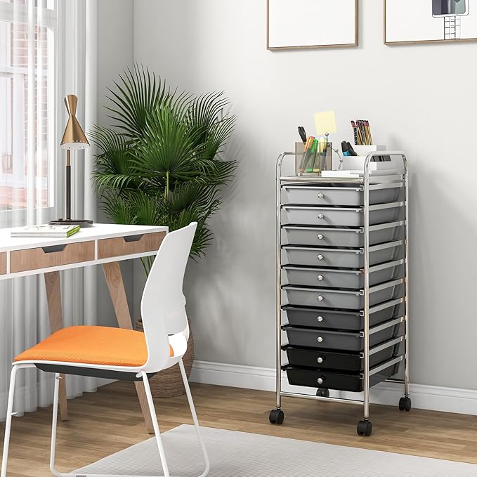 Giantex 10-Drawer Storage Cart w/Universal Wheel Rolling Cart w/Handle Home Organizer Storage Unit w/Removable Drawers Trolley Utility Cart for Kitchen Makeup Living Room Office Play Room