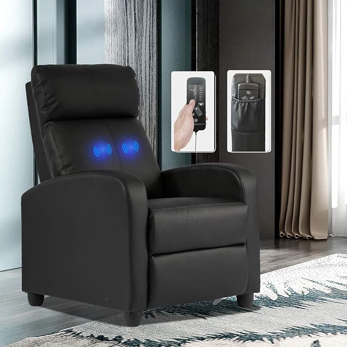 ZZD Recliner Full Body Massage Leather Chair for AdultErgonomic Adjustable Comfortable Read Oversized Lounge ChairsSwivel with Arm Seating Single Sofa for Living Room Bedroom Office Black
