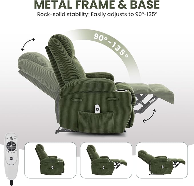 Massage Recliner Chair with Heat for Adults Extra Wide Manual Reclining Chair with 1.5X Thick Sponge Armrests &amp Backrest Lazy Boy Recliner Sofa for Living Room &amp Bedroom Comfort Green