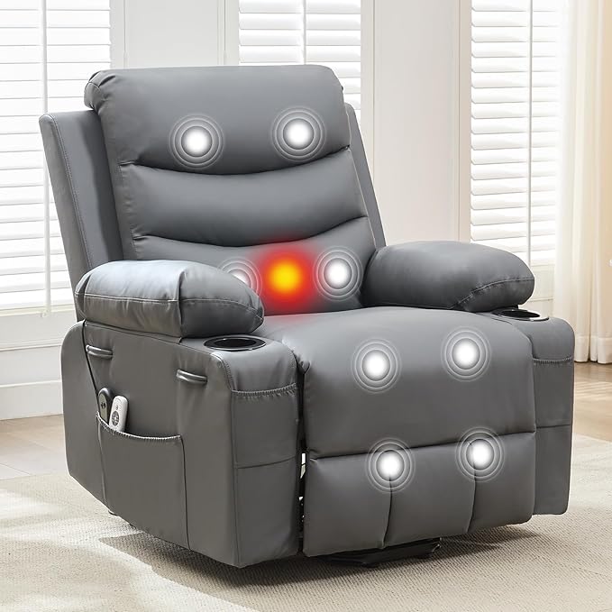 Garvee Power Lift Recliner Chair Oversized Electric Recliners for Elderly With Heat and Massage Home Theater Seat With 2 Cup Holders Side Electric Glider Reclining Single Sofa Chair for Living Room