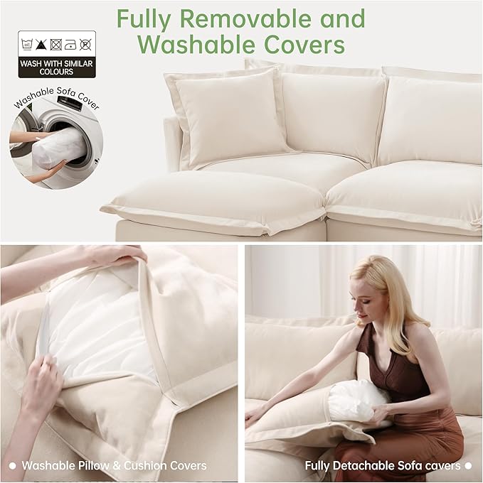 Modular Sectional Sofa Cloud Couch 120 U Shaped Sofa Comfy 3-Seat Couch with Ottoman &amp Removable Cover Oversized Sofas Set for Living Room Apartment Beige Chenille