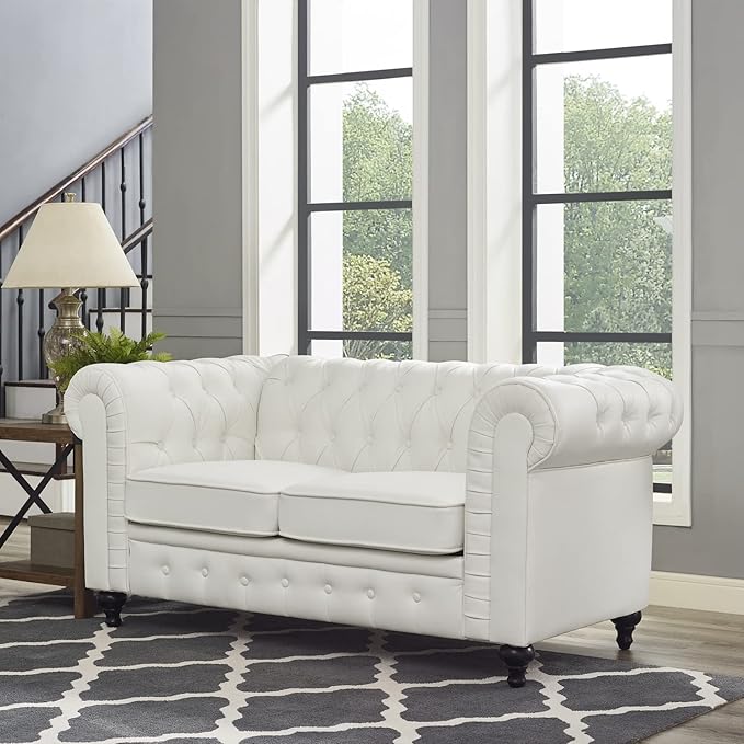 Naomi Home Emery Chesterfield Sofa Set White/Loveseat Only